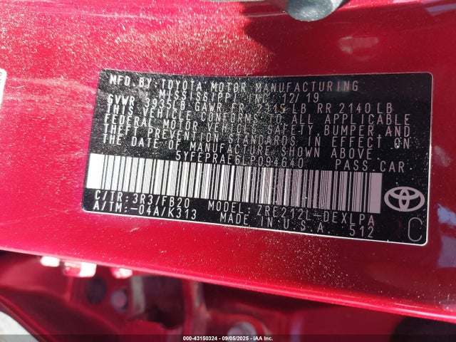 Toyota 2zr-fae 2020 5YFEPRAE6LP094640 Image 9