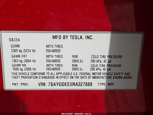 2024 TESLA MODEL Y 7SAYGDEE5RA327888 Photo 8