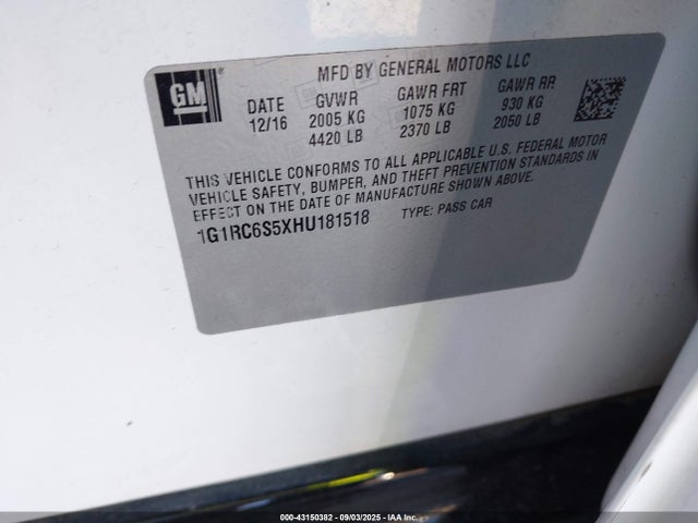1G1RC6S5XHU181518 Chevrolet l3a - di: direct injectio, vvt: variable valve timing, hybrid, gen 1