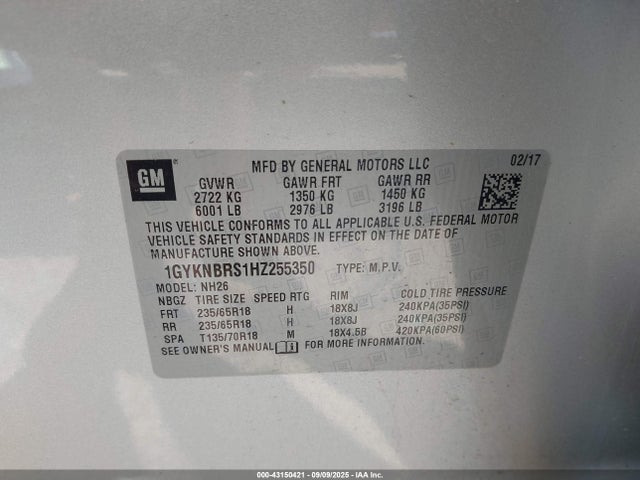 2017 CADILLAC XT5 1GYKNBRS1HZ255350 Photo 8