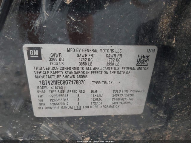 1GTV2MEC8GZ178870 GMC l83 - sidi, vvt, afm, e85 max, aluminum