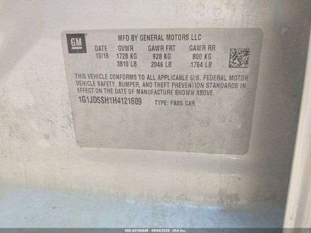 1G1JD5SH1H4121609 Chevrolet luw - mfi, e85 max