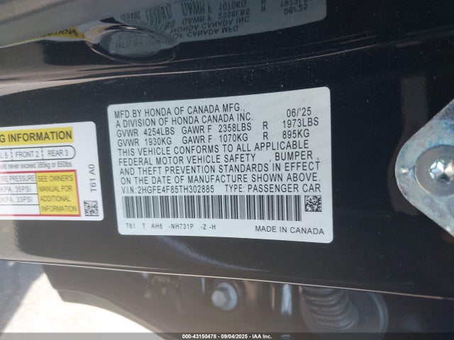 Honda lfc3 2026 2HGFE4F85TH302885 Image 9
