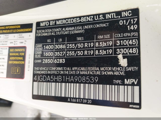 4JGDA5HB1HA908539 Mercedes-Benz m276