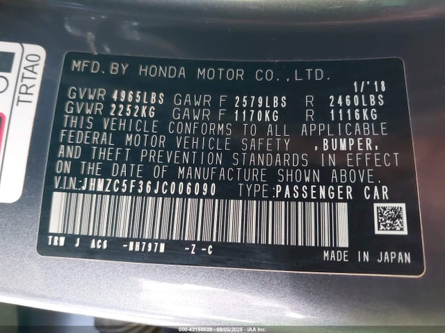 JHMZC5F36JC006090 Honda leb3(h4)