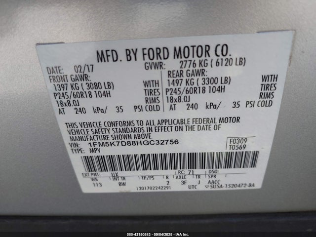 1FM5K7D88HGC32756 Ford 3.5l ti-vct