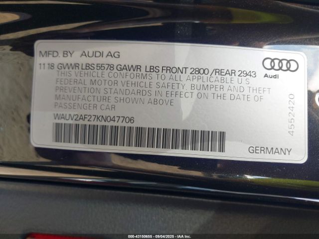 2019 AUDI A7 WAUV2AF27KN047706 Photo 8