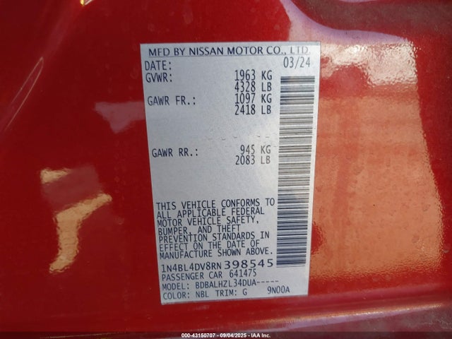 Nissan 2024 2024 1N4BL4DV8RN398545 Image 9