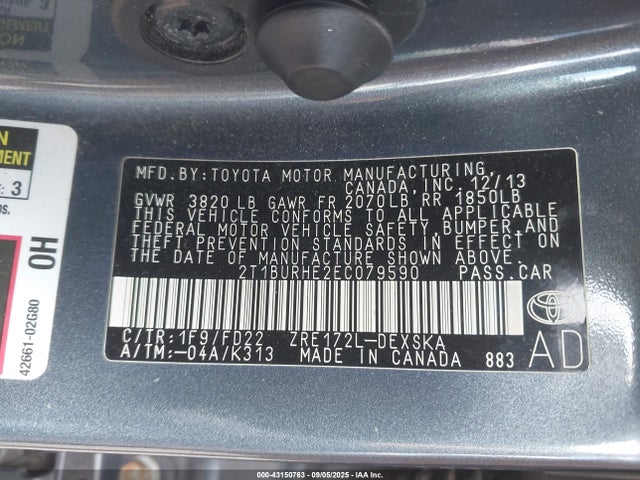 Toyota 2zr-fe 2014 2T1BURHE2EC079590 Image 9