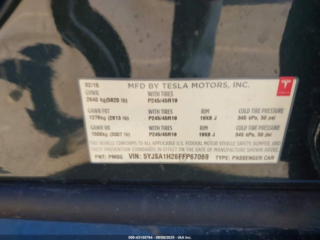 2015 TESLA MODEL S 5YJSA1H26FFP67069 Photo 8