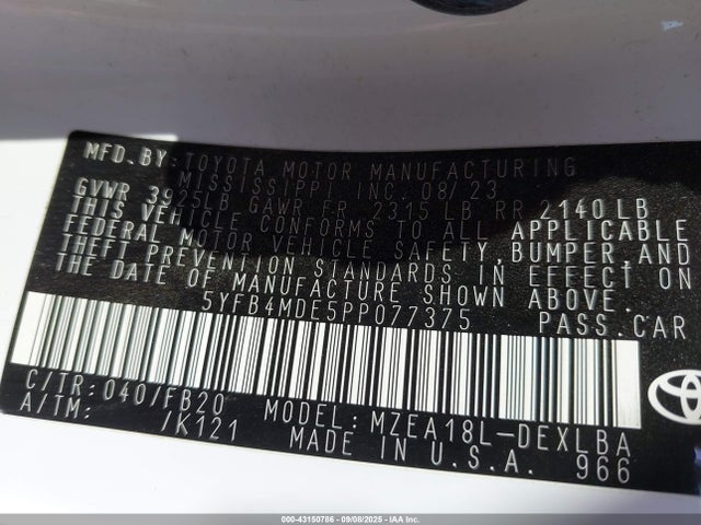 5YFB4MDE5PP077375 Toyota m20a-fks
