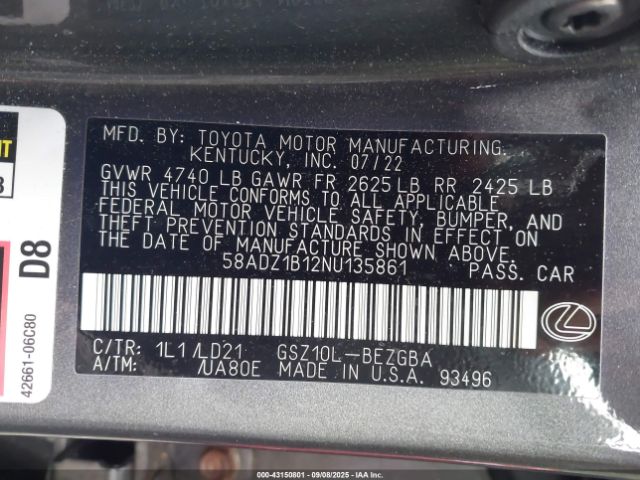 2022 LEXUS ES 350 58ADZ1B12NU135861 Photo 8