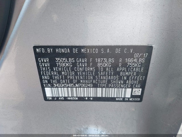 3HGGK5H85JM706249 Honda l15b1