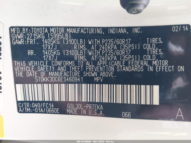 Toyota 2gr-fks 2014 5TDKK3DC6ES460941 Image 9