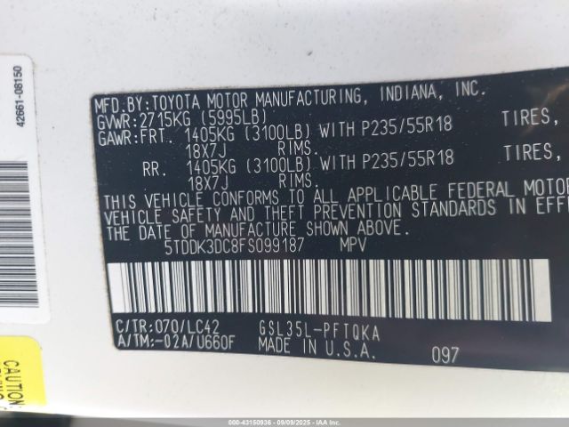 2015 TOYOTA SIENNA 5TDDK3DC8FS099187 Photo 8