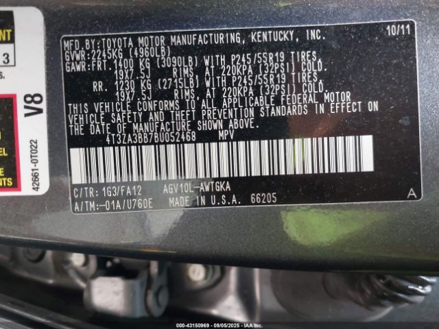 2011 TOYOTA VENZA 4T3ZA3BB7BU052468 Photo 8