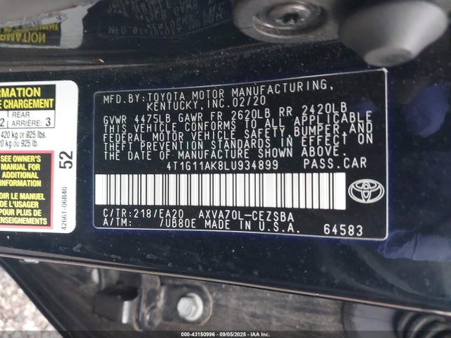 4T1G11AK8LU934899 Toyota a25a-fks
