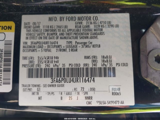 2018 FORD FUSION HYBRID 3FA6P0LU4JR116474 Photo 8