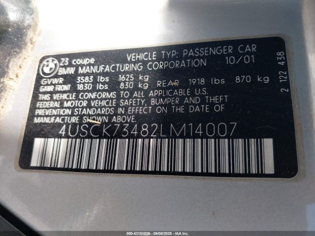 2002 BMW Z3 4USCK73482LM14007 Photo 8