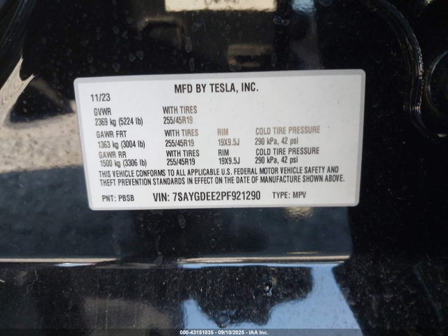 7SAYGDEE2PF921290 Tesla 2023