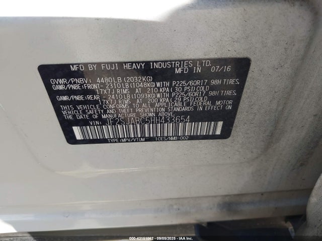 JF2SJABC5HH433654 Subaru naturally aspirated u5