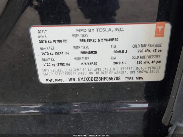 2017 TESLA MODEL X 5YJXCDE23HF055708 Photo 8