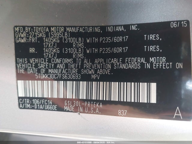 5TDKK3DC7FS630693 Toyota 2gr-fks