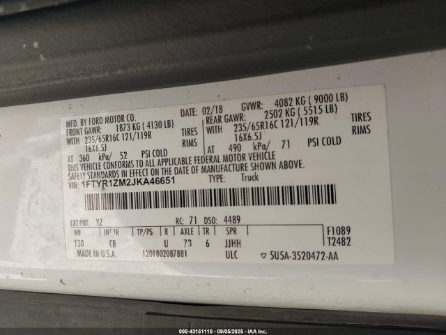 1FTYR1ZM2JKA46651 Ford Transit