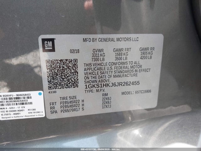 1GKS1HKJ6JR262455 GMC l86 - spark ignited direct injection, variable valve timing, afm, e85max, alum