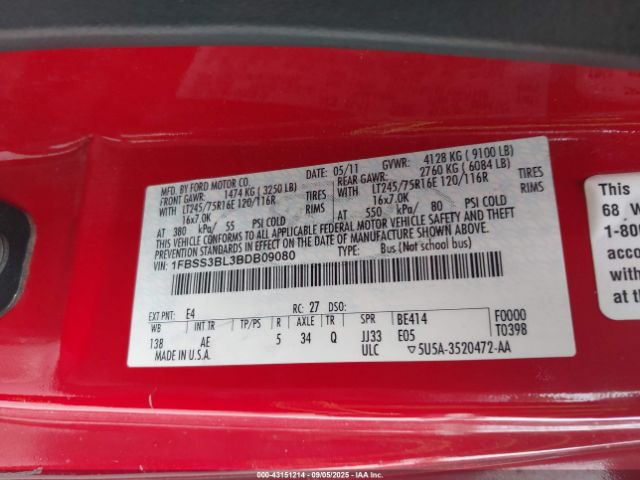 2011 FORD E-350 SUPER DUTY 1FBSS3BL3BDB09080 Photo 8