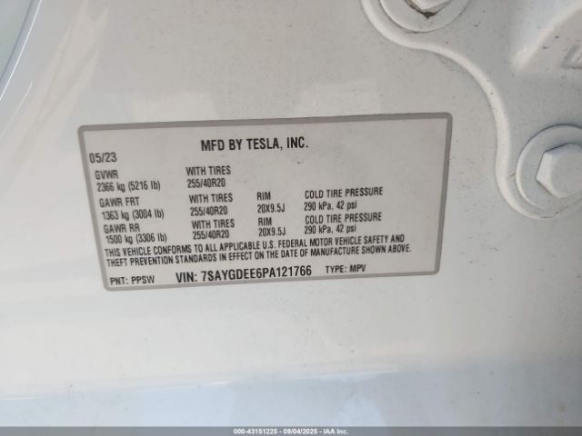 2023 TESLA MODEL Y 7SAYGDEE6PA121766 Photo 8