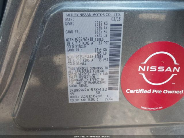 2018 NISSAN PATHFINDER 5N1DR2MN5JC650432 Photo 8