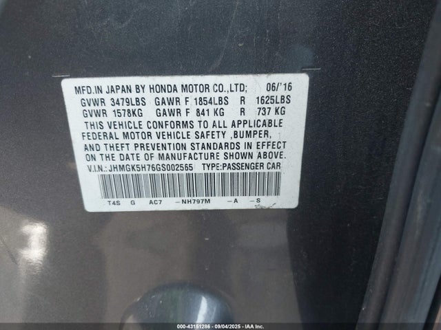 JHMGK5H76GS002565 Honda l15b1
