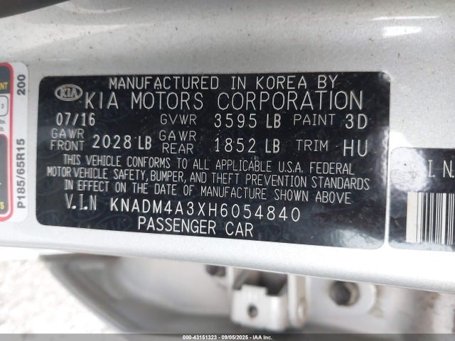 KNADM4A3XH6054840 KIA Rio