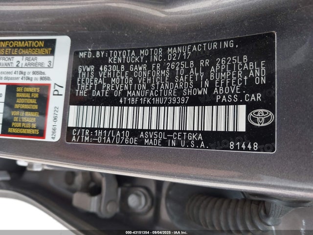 4T1BF1FK1HU739397 Toyota 2ar-fe