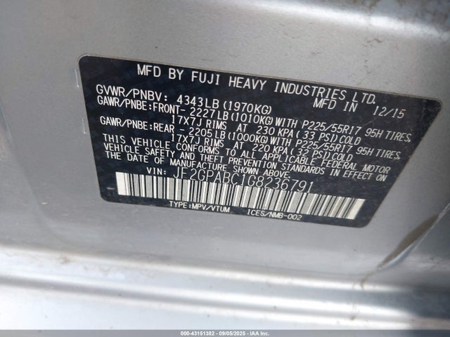 JF2GPABC1G8236791 Subaru naturally aspirated
