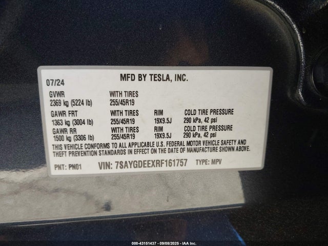 2024 TESLA MODEL Y 7SAYGDEEXRF161757 Photo 8