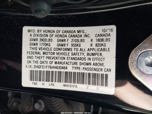 2HGFC1F76HH630464 Honda l15b7