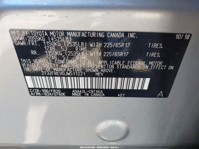 2T3ZFREV0JW511221 Toyota 2ar-fe