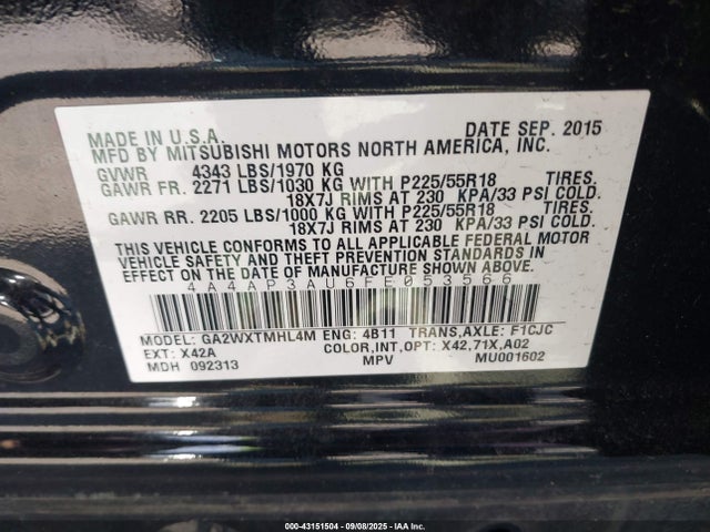Mitsubishi Outlander Sport Es 2015 4A4AP3AU6FE053566 Image 9
