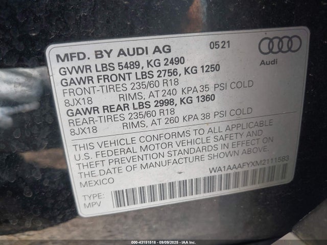 2021 AUDI Q5 WA1AAAFYXM2111583 Photo 8