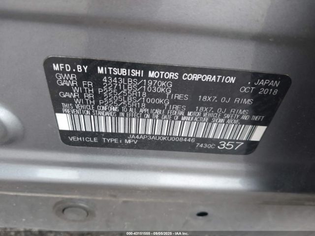 2019 MITSUBISHI OUTLANDER SPORT JA4AP3AU0KU008446 Photo 8