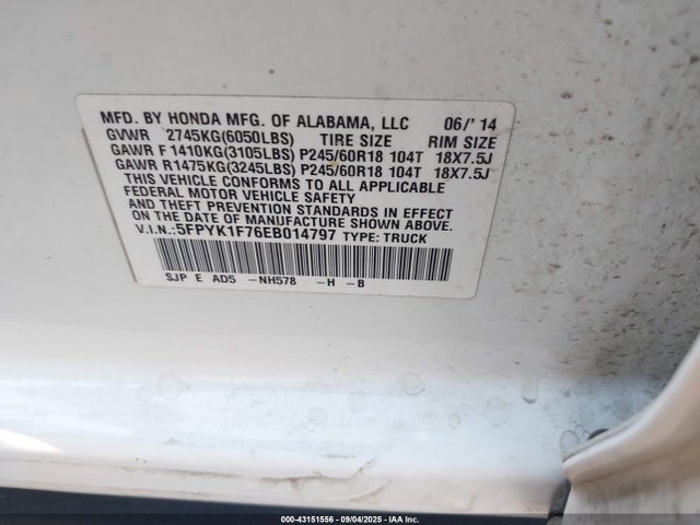 Honda j35z5 2014 5FPYK1F76EB014797 Image 9