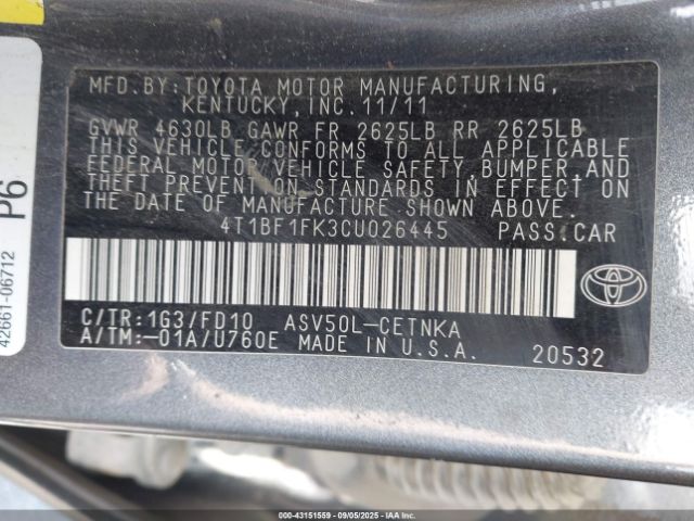 2012 TOYOTA CAMRY 4T1BF1FK3CU026445 Photo 8