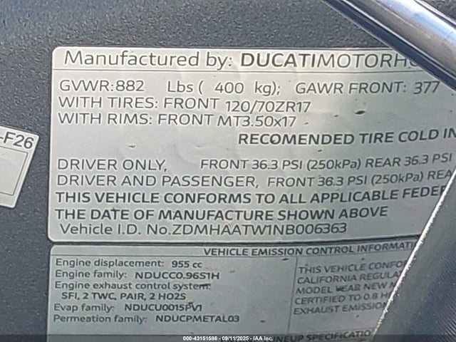 ZDMHAATW1NB006363 Ducati 2022