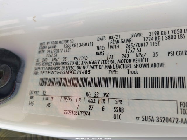 1FTFW1E53MKE11485 Ford 4v