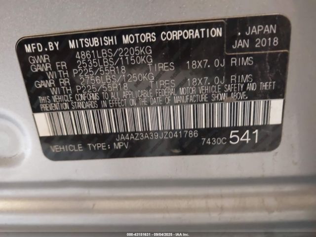 2018 MITSUBISHI OUTLANDER JA4AZ3A39JZ041786 Photo 8