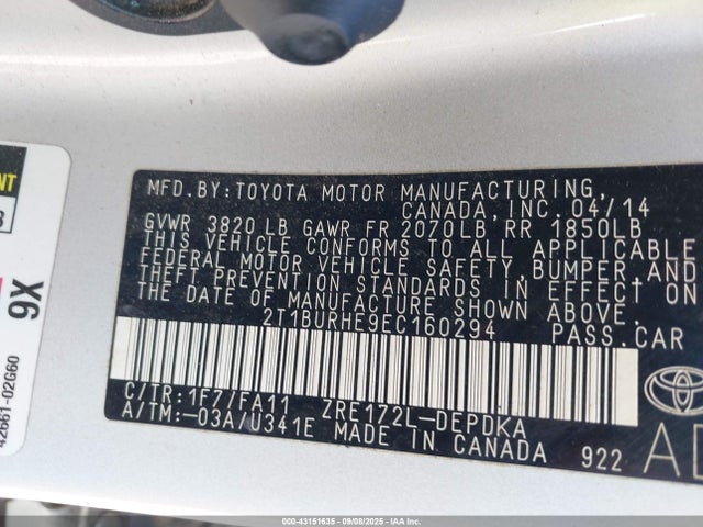 Toyota 2zr-fe 2014 2T1BURHE9EC160294 Image 9