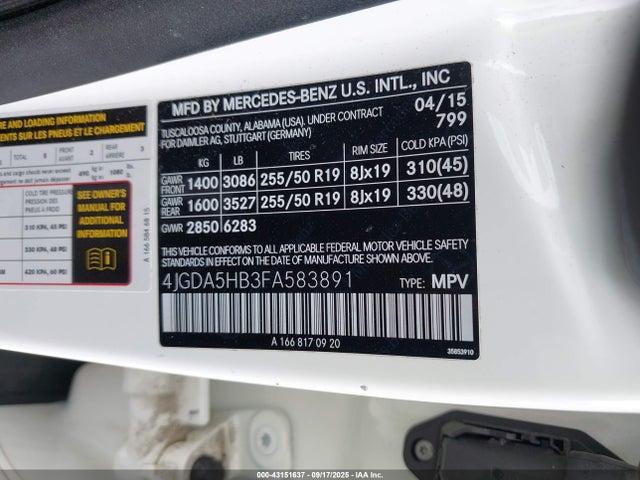 Mercedes-Benz 2015 2015 4JGDA5HB3FA583891 Image 9
