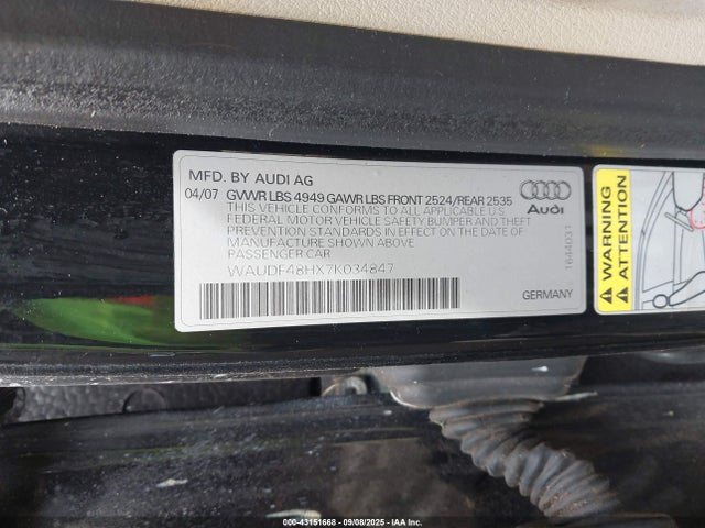 2007 AUDI A4 WAUDF48HX7K034847 Photo 8